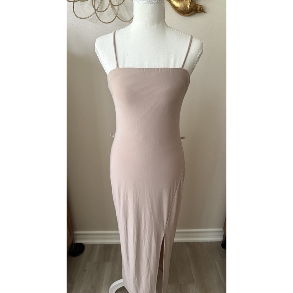 Guess Los Angeles Nude Slip Dress Midi Maxi Side Slit Made USA Small